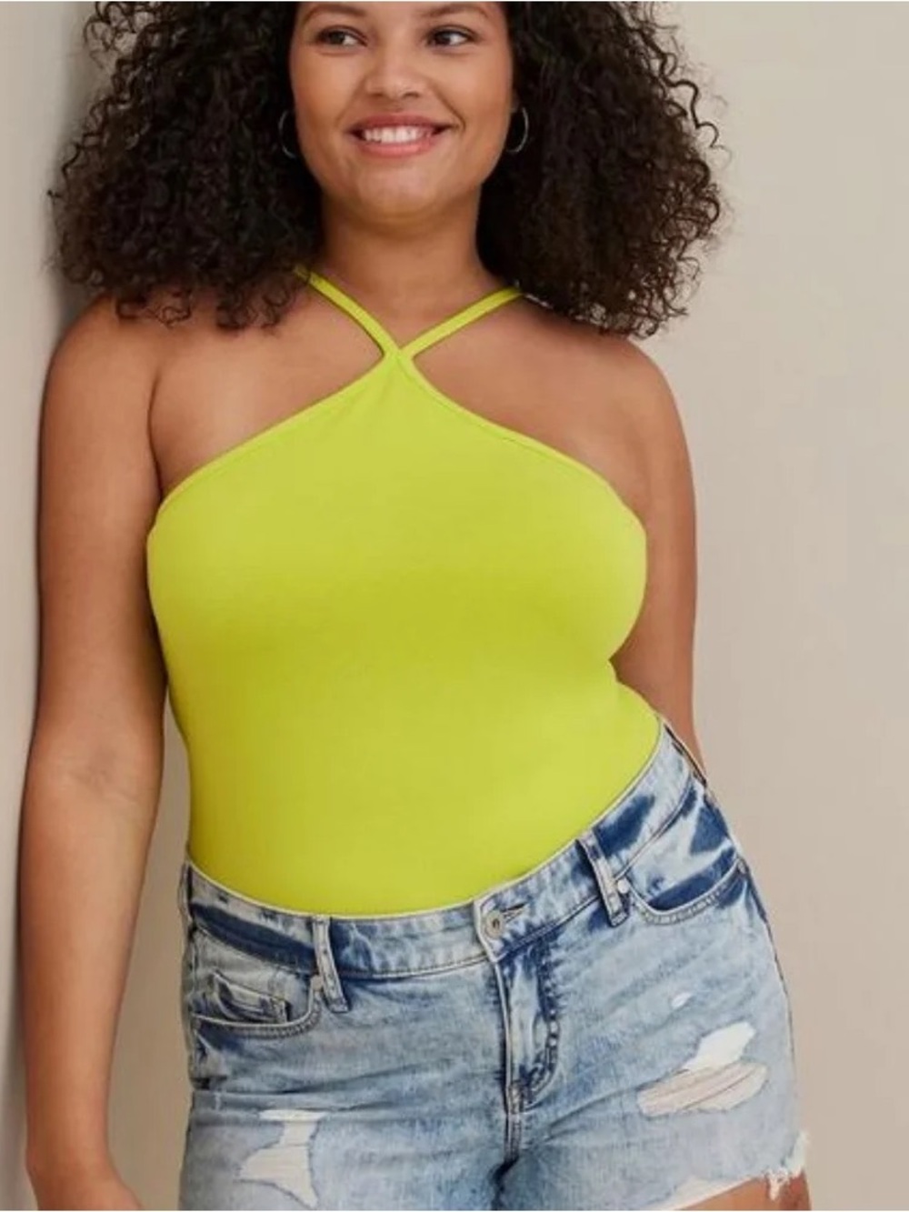NWT Torrid Neon Yellow Foxy Halter Tank Top Size 1 / 14-16 Strappy Cami